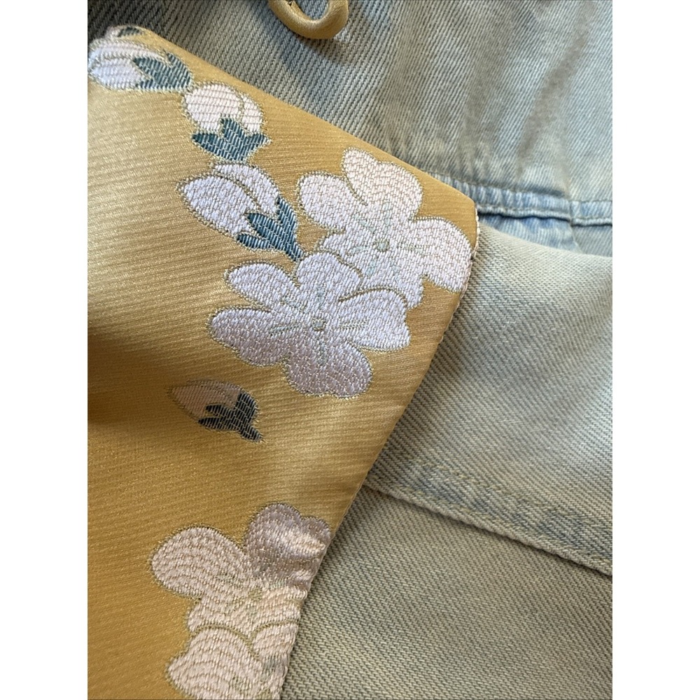 Denim Jacket With Floral Embellished Collar And Button Detail Women's Size M - Picture 5 of 12